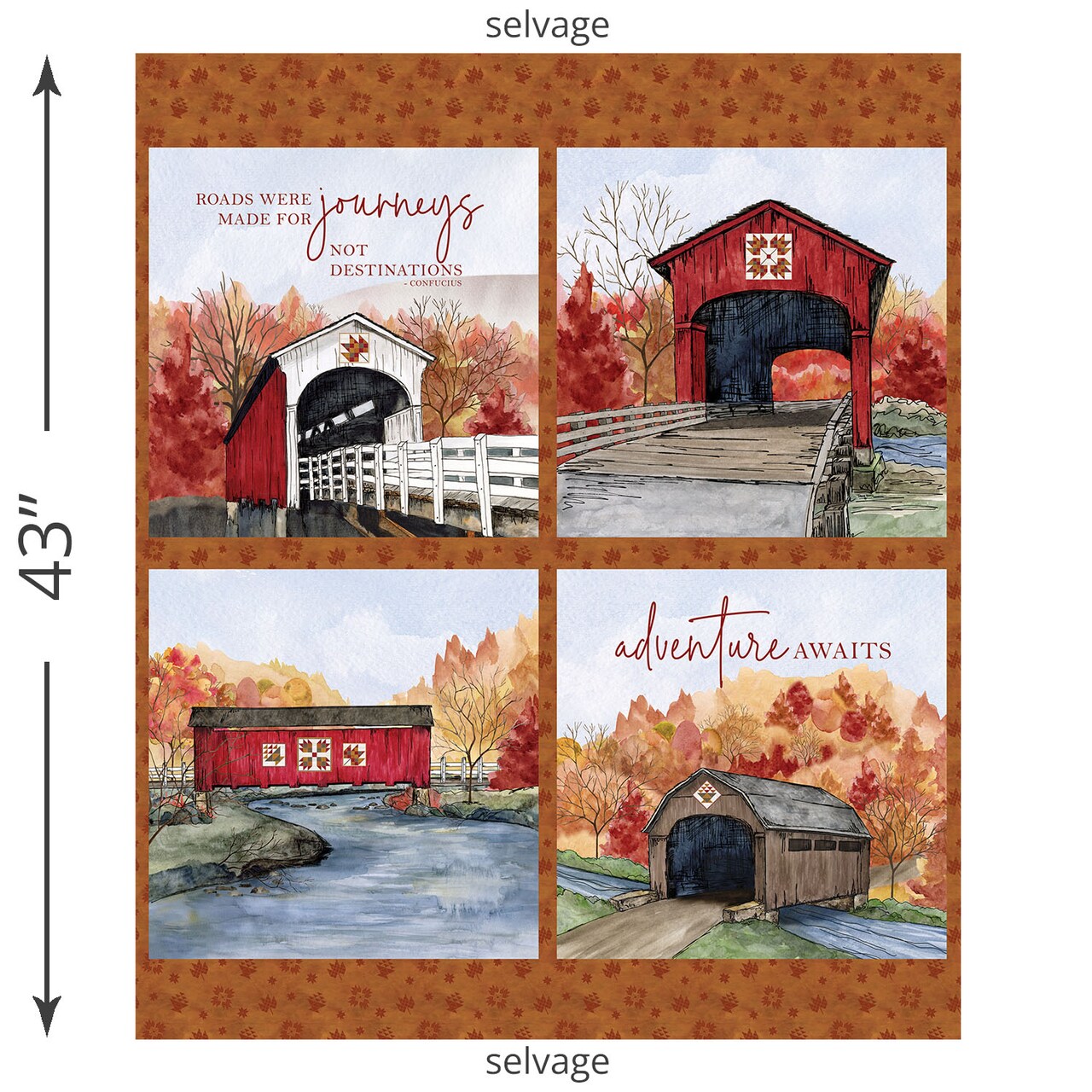Fall Pillow Panel (pd16217-panel) | Covered Bridges in Fall | Tara Reed | Riley Blake